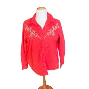 Rockies Coral Embroidered White Tan Western Shirt XXL Cowgirl O32